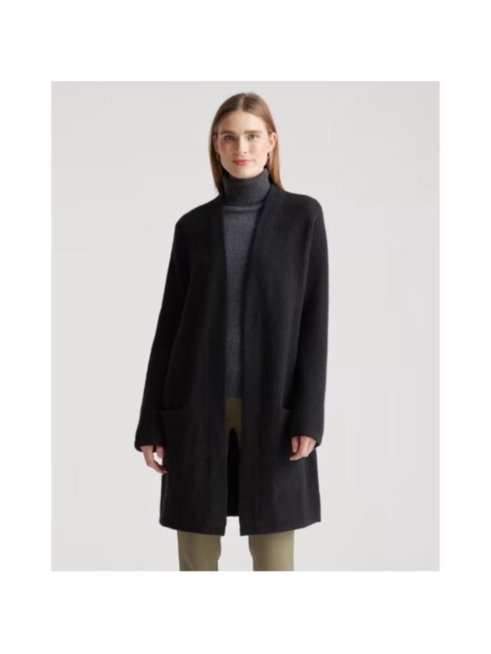 Quince Superfine Merino Wool Black Cardigan Sweater Coat Long Size Medium Black